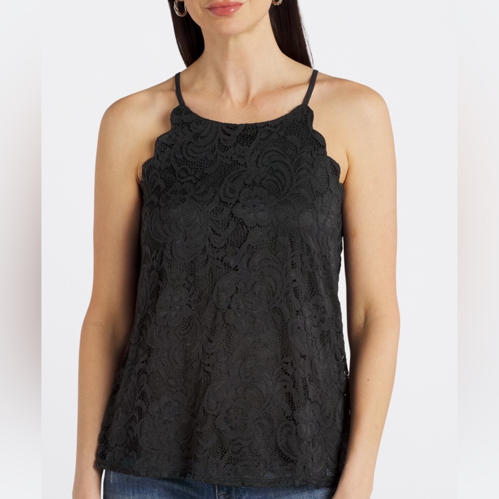 Black Fortune + Ivy Chiya lace scalloped halter blouse